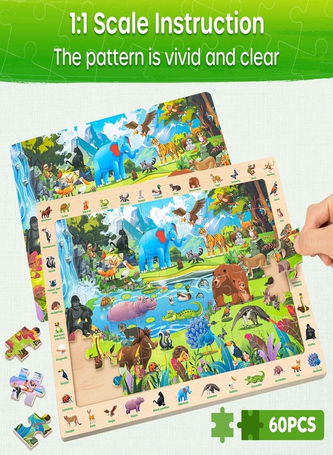 SYNARRY Wooden Puzzles for Kids Ages 4-6, 4 x 60 Piece Match & Find Puzzles for Kids Ages 3-5 Boys Girls, Educational Toys Gifts for 4-8 yo for Learning Jungle Savannah Polar Animals & City Life - Image 3